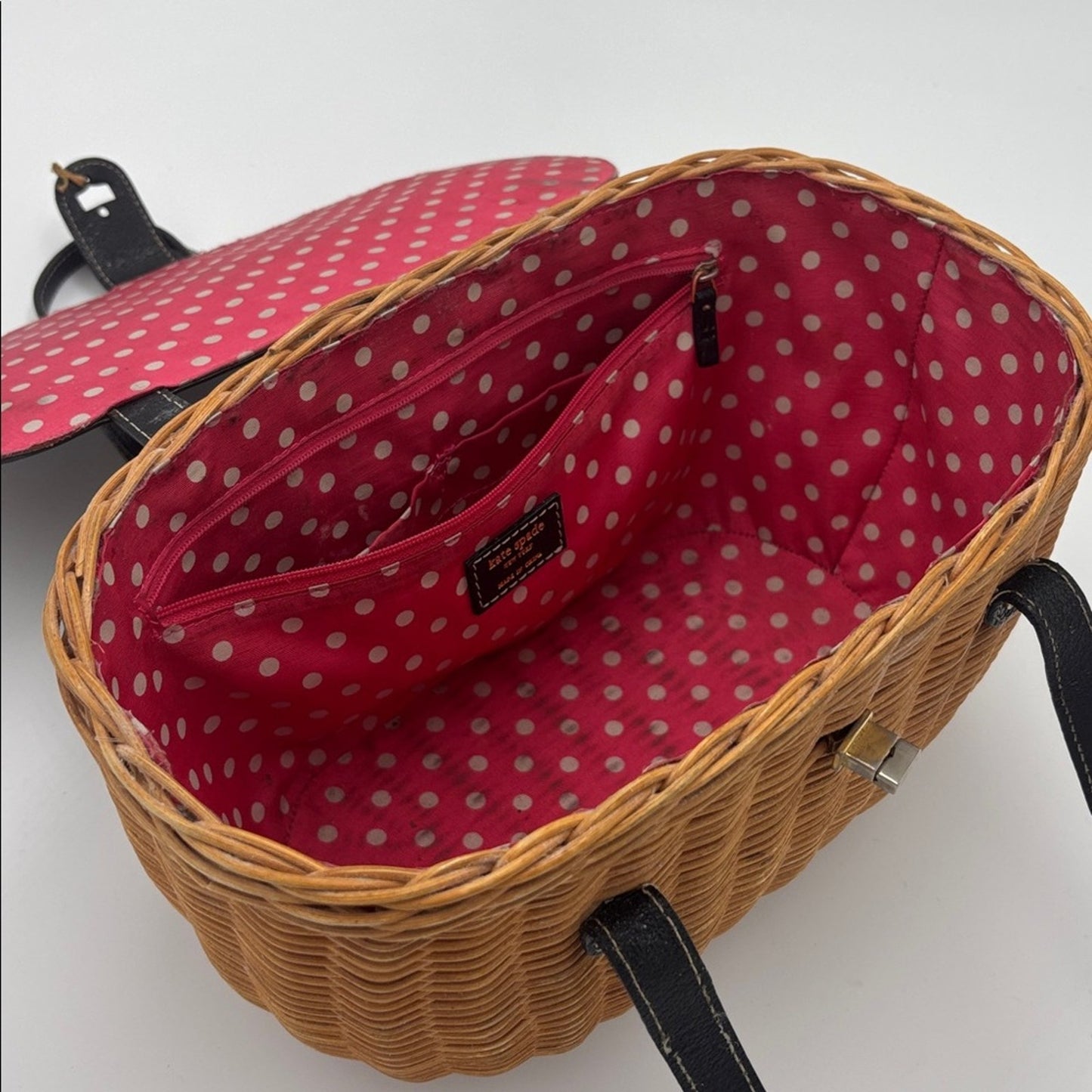 Kate Spade Black and Brown Raffia Henley Wicker Shoulder Bag