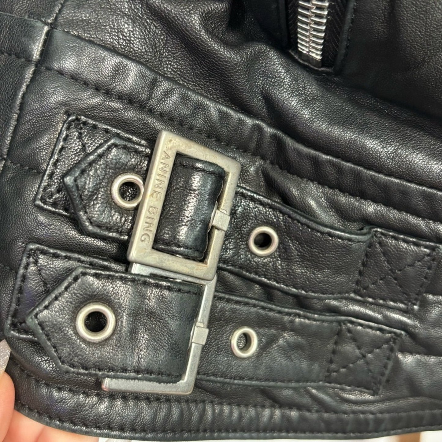 Anine Bing Grainy Leather Belted Biker Moto Jacket Small S