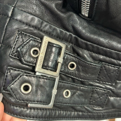 Anine Bing Grainy Leather Belted Biker Moto Jacket Small S