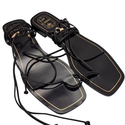 NEW Larroude Black Portofino Flat Sandals MSRP $275 Size 9