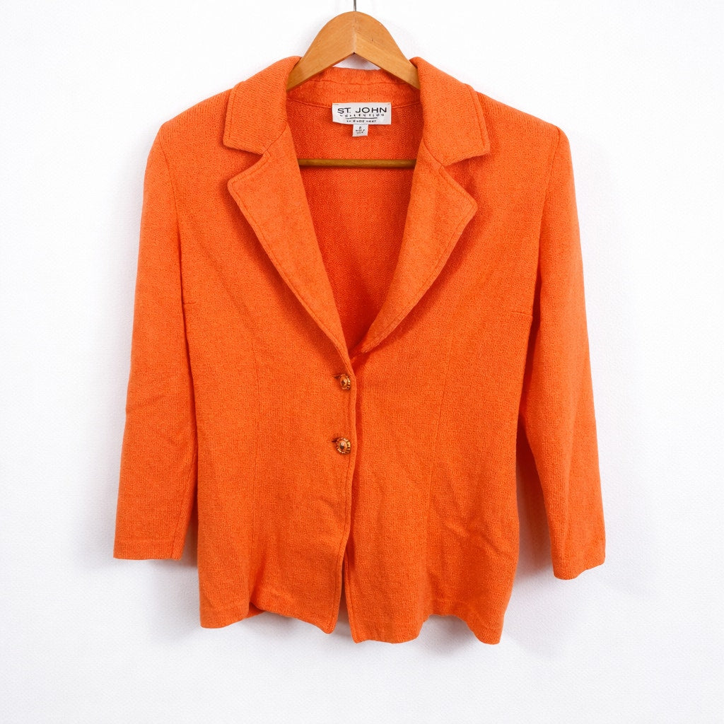 St. John Santana Knit Orange Blazer Tie Back Detail Size 4