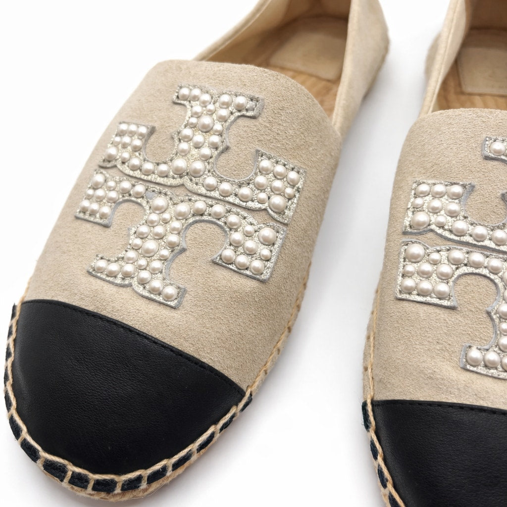 Tory Burch Dulce de Leche Pearlized Women's Beige Pearl Logo Espadrilles 9
