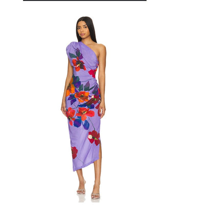 SMYTHE Poppy Print One-shoulder Asymmetric Dress Size 0 MSRP $695