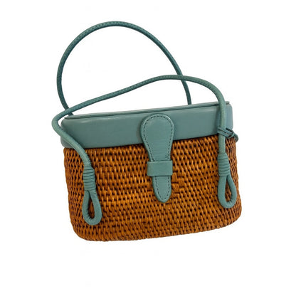 Vintage Elliott Lucca Raffia Woven Top Handle Bag Mini Rare