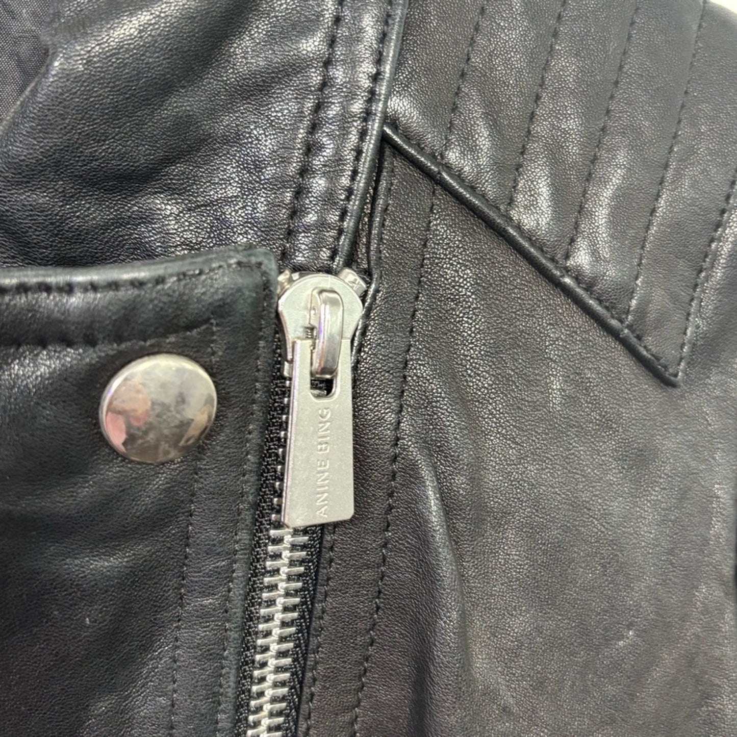 Anine Bing Grainy Leather Belted Biker Moto Jacket Small S