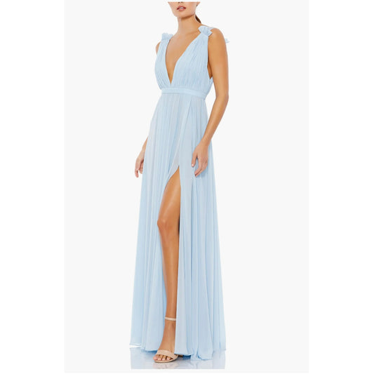 NEW IEENA BY MACDUGGAL Women's 55321 Sleeveless Pleated Deep V-Neck Chiffon Gown