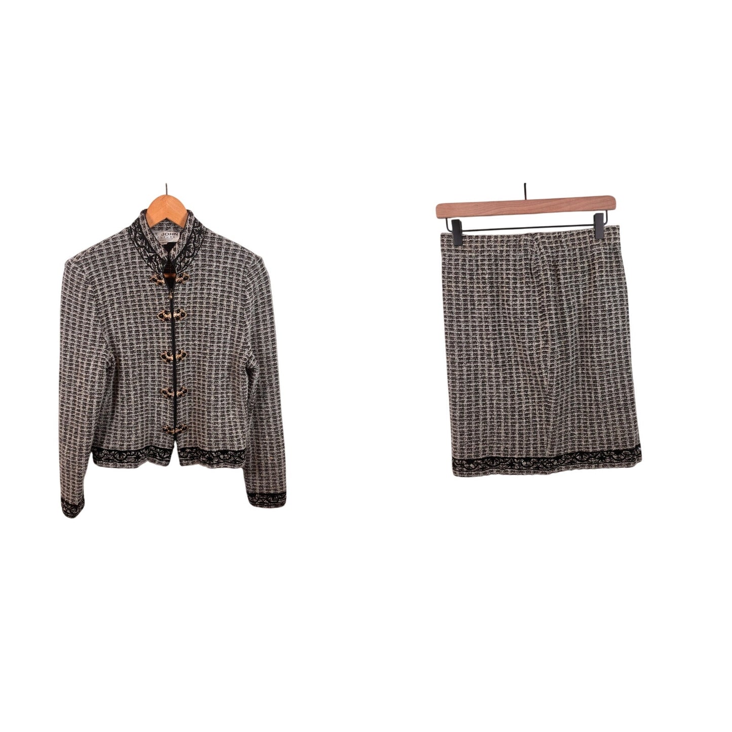 St. John Couture Womens Black and Gold Jeweled Tweed Jacket & Skirt Suit Set 6