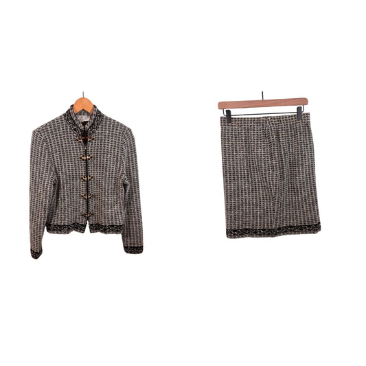 St. John Couture Womens Black and Gold Jeweled Tweed Jacket & Skirt Suit Set 6