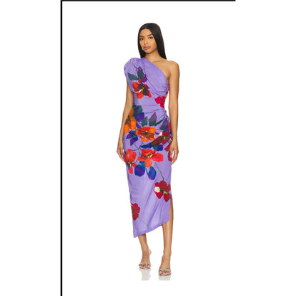 SMYTHE Poppy Print One-shoulder Asymmetric Dress Size 0 MSRP $695