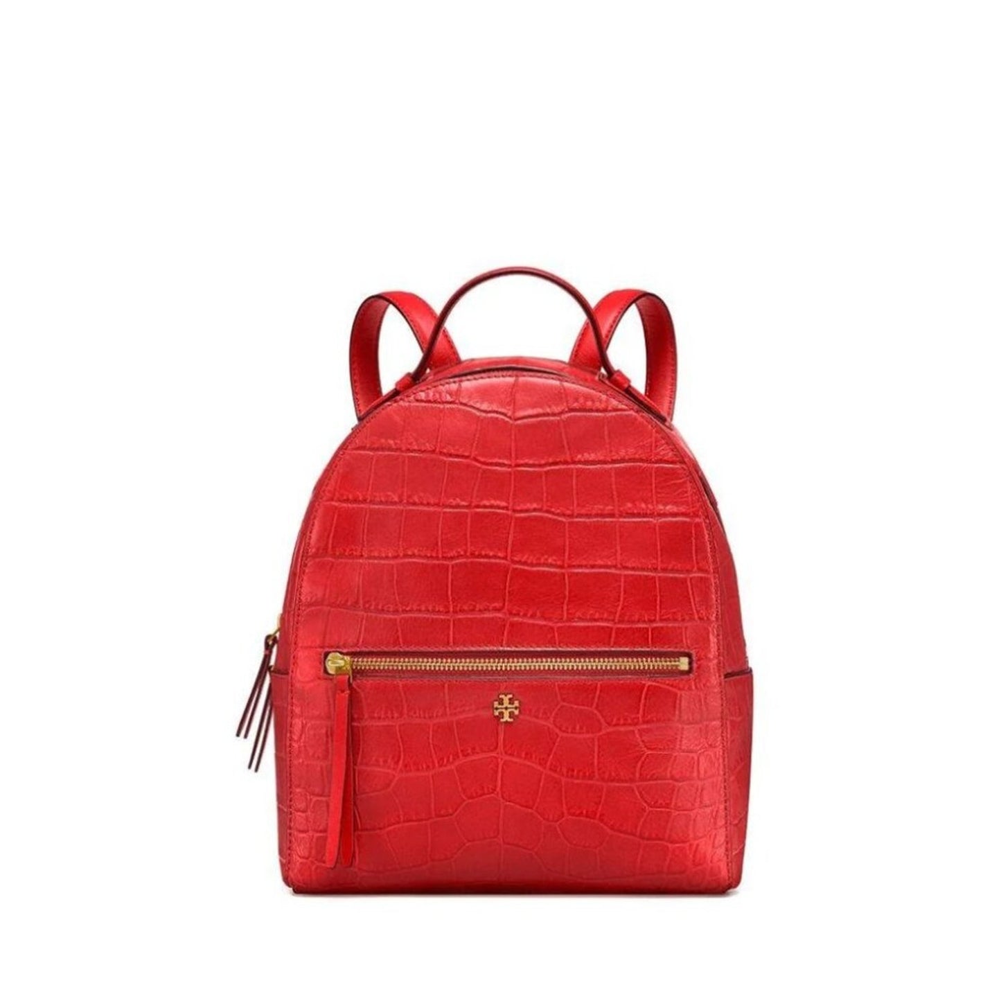 Tory Burch Red Croc Embossed Leather Backpack