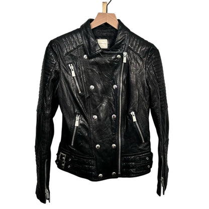 Anine Bing Grainy Leather Belted Biker Moto Jacket Small S