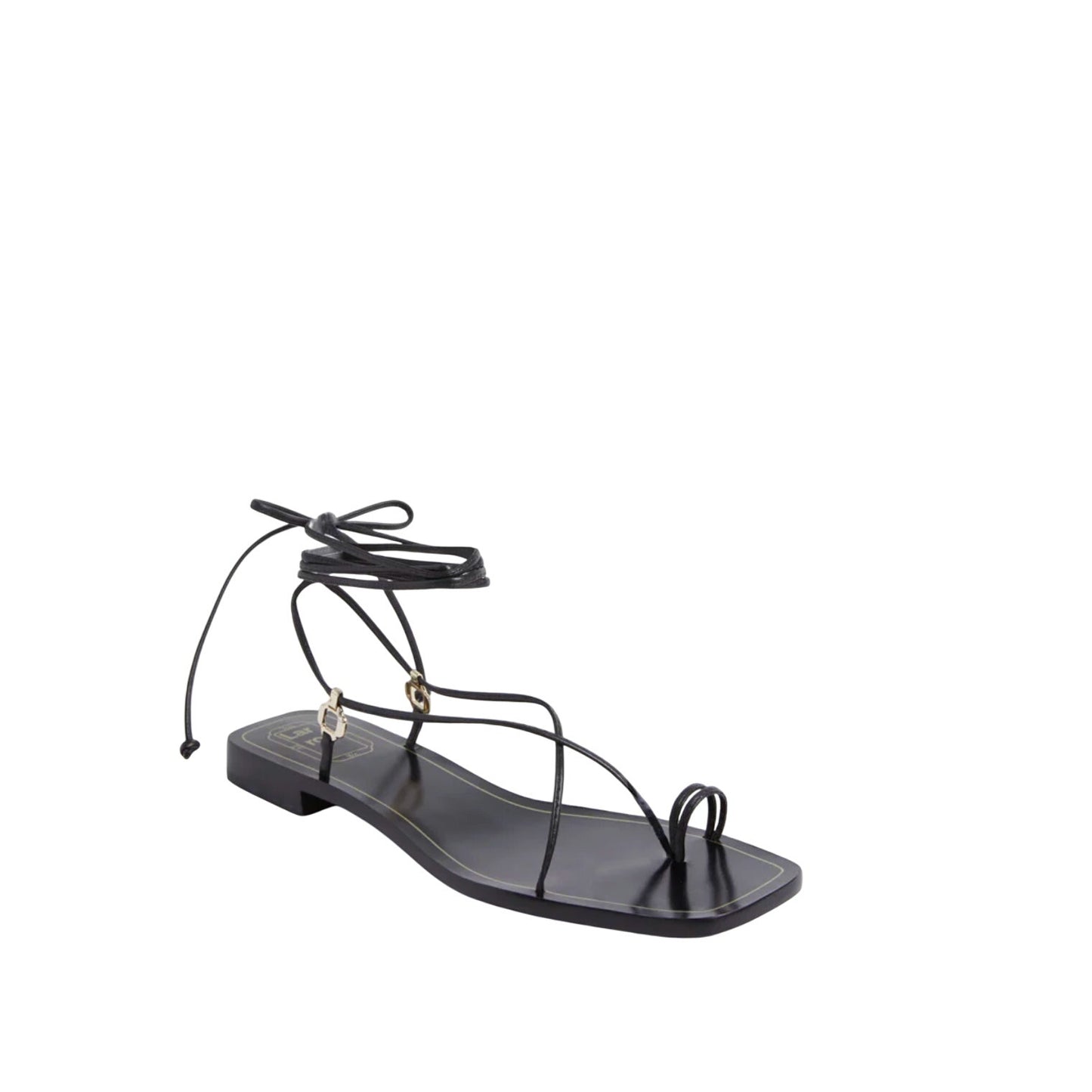 NEW Larroude Black Portofino Flat Sandals MSRP $275 Size 9