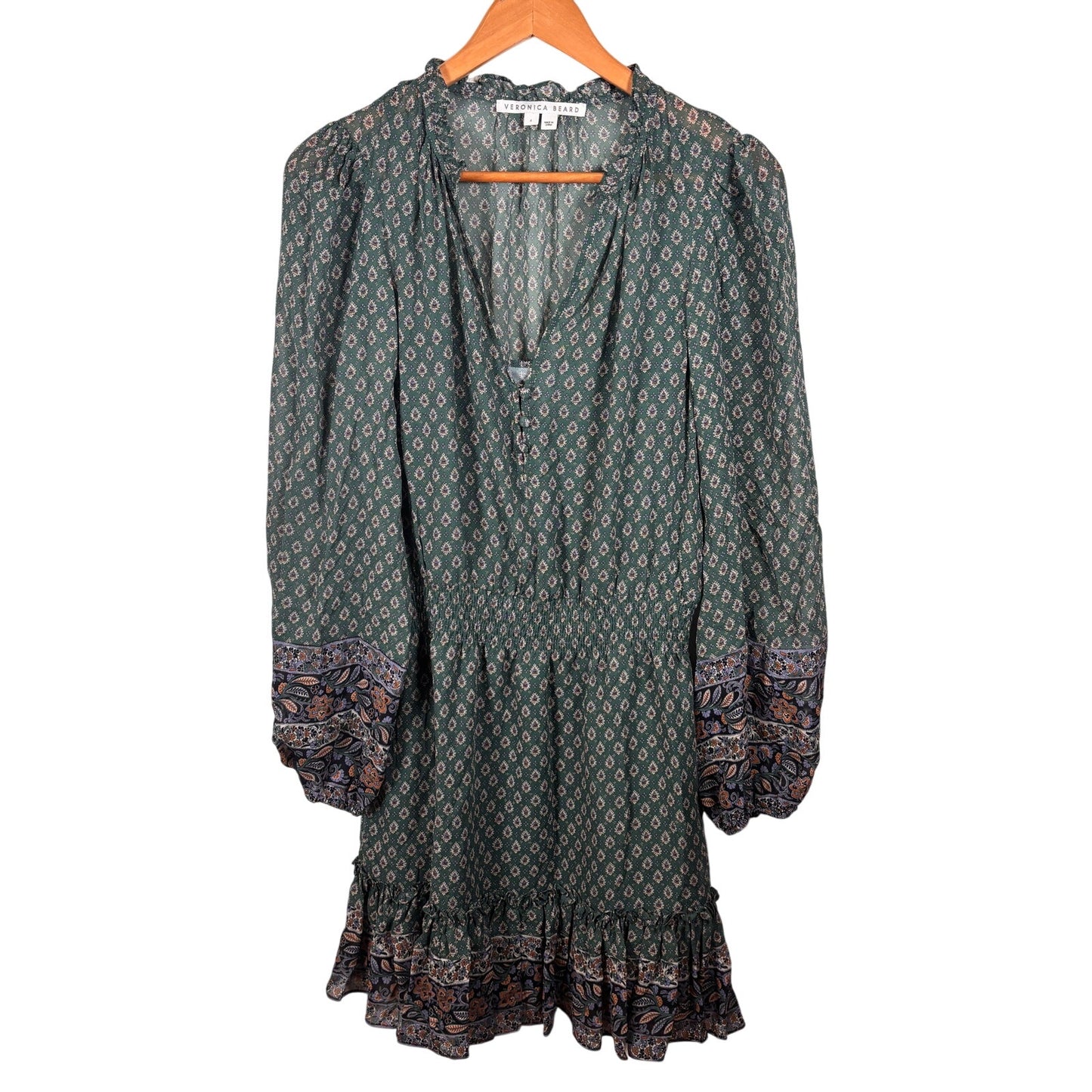 Veronica Beard Destiny Green Smocked Size 4