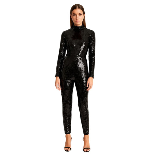 NBD Women's Black Sequin Long Sleeve Jumpsuit Small