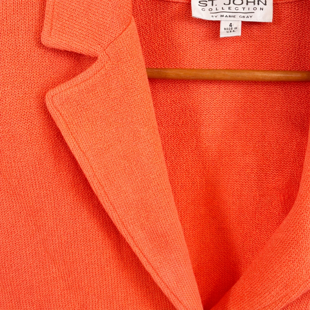 St. John Santana Knit Orange Blazer Tie Back Detail Size 4
