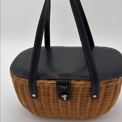 Kate Spade Black and Brown Raffia Henley Wicker Shoulder Bag