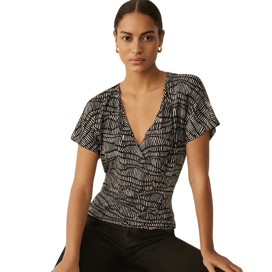 MaxMara Black White Geometric Print Short Sleeve Top Size L